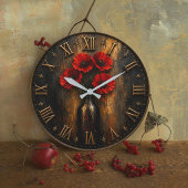 Black & Red Poppy Modern Luxury Floral Decor ラージ壁時計