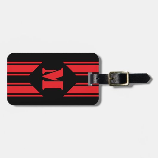 Black Red Racing Stripes Monogram ラゲッジタグ (正面横)