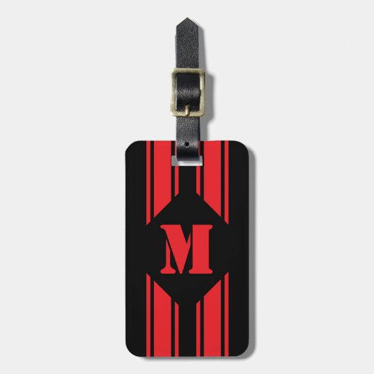 Black Red Racing Stripes Monogram ラゲッジタグ (正面縦)