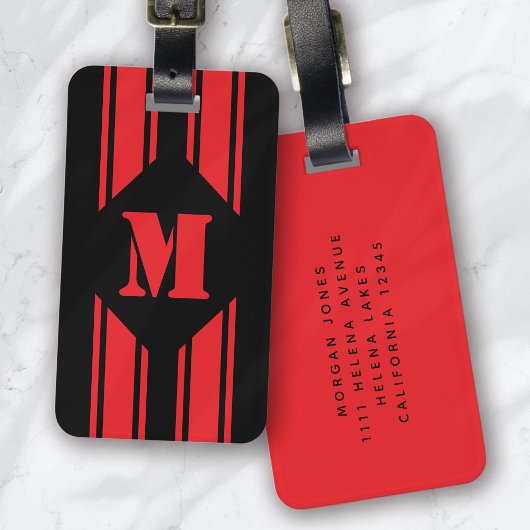 Black Red Racing Stripes Monogram ラゲッジタグ
