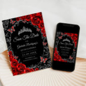 Black Red Silver Quinceanera セーブザデート