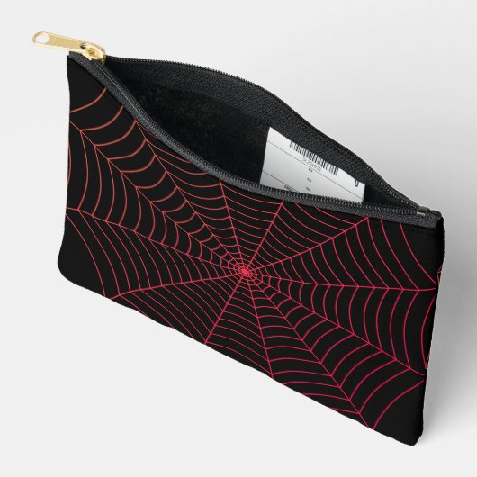Black red spider web Halloween pattern アクセサリーポーチ (見開き)