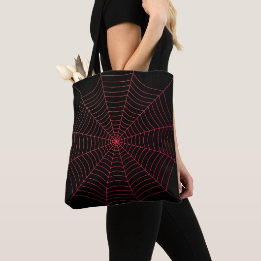Black red spider web Halloween pattern トートバッグ (クローズアップ)