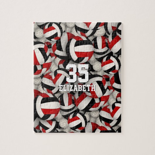black red team colors girls boys volleyball ジグソーパズル (縦)