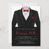 Black Red Tuxedo Mens 70th Birthday Party 招待状 (正面)