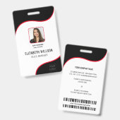 Black Red Wave Business Logo写真従業員名 バッジ (正面&裏面)
