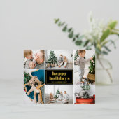 Black Retro Bold Typography Photo Collage 箔シーズンポストカード (立ち正面)