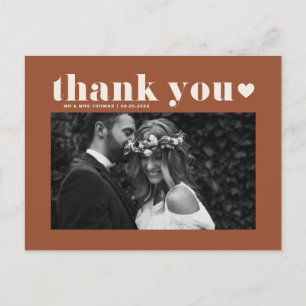 Black Retro Bold Typography Wedding Thank You ポストカード