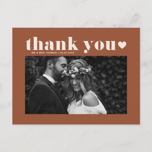 Black Retro Bold Typography Wedding Thank You ポストカード (正面)