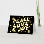 Black Retro Groovy Peace Love Joy Christmas 箔シーズンカード (正面)