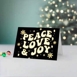 Black Retro Groovy Peace Love Joy Christmas 箔シーズンカード