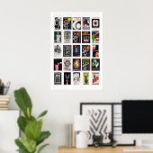 Black Retro matchbox labels wall art, grid ポスター (ホームオフィス)