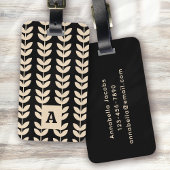 Black Retro Vibe Leaf Pattern Monogram ラゲッジタグ