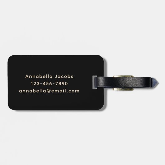 Black Retro Vibe Leaf Pattern Monogram ラゲッジタグ (裏面横)