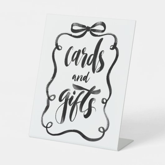 Black Ribbon Bow Cards and Gifts Bridal Shower 台座サイン (正面)