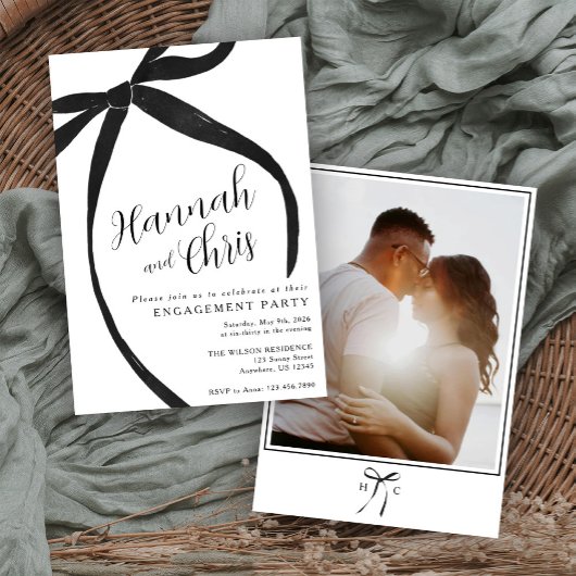 Black Ribbon Engagement Party Invitation 招待状