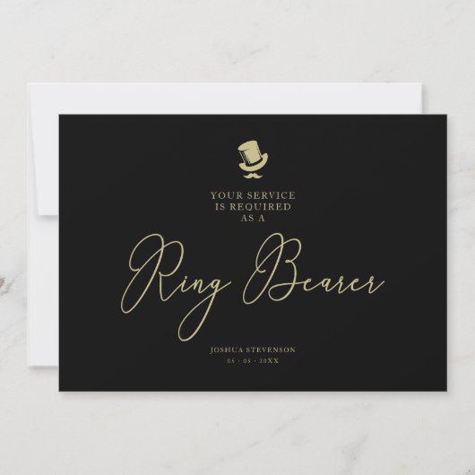 Black Ring Bearer Wedding Simple Proposal Card (正面)