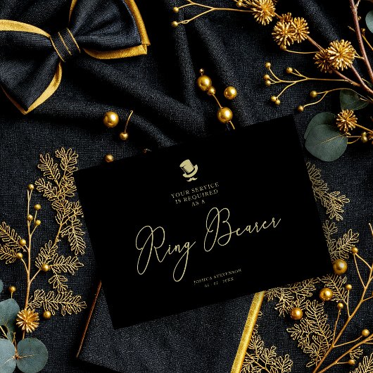 Black Ring Bearer Wedding Simple Proposal Card