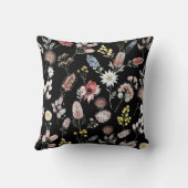Black Romantic Moody Watercolor Wildflowers クッション (裏面)