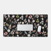 Black Romantic Moody Watercolor Wildflowers デスクマット (キーボード&マウス)