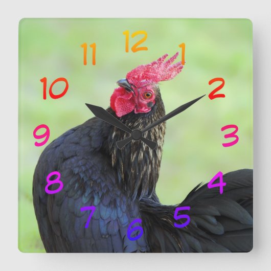 Black Rooster スクエア壁時計 (正面)
