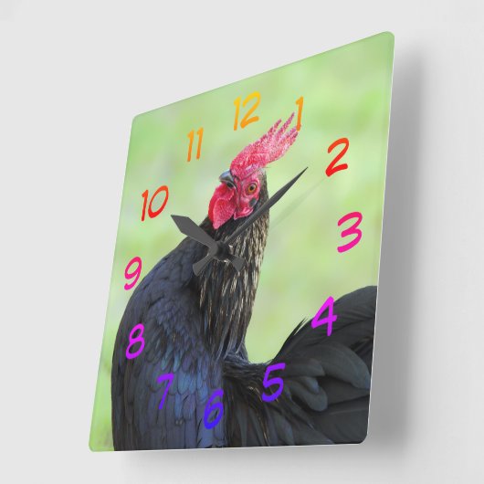 Black Rooster スクエア壁時計 (傾斜)
