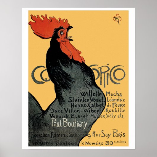 Black Rooster Cocorico Theophile Steinlen ポスター (正面)