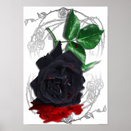 Black Rose Bleeding Blood Surreal Gothic Poster ポスター (正面)
