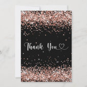 Black rose gold confetti script thank you card 招待状 (正面)