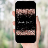 Black rose gold confetti script thank you card 招待状