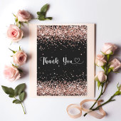 Black rose gold confetti script thank you card 招待状