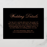 Black Rose Gold Foil Formal Wedding Enclosure Card 箔招待状ポストカード<br><div class="desc">Traditional style black and rose gold foil wedding enclosure card with the word, "details" in an elegant calligraphy. Use these enclosure cards to provide directions and any other important wedding details that your guests may need to know such as hotel accommodations, parking, shuttle information, etc. This classic enclosure card is...</div>