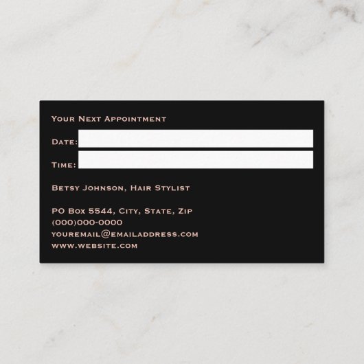 Black & Rose Gold Foil Salon Appointment Card 名刺 (裏面)