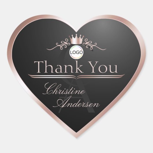 Black Rose Gold Frame Logo and Monogram Thank You ハートシール (正面)