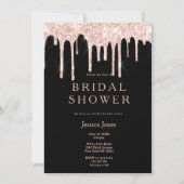 Black rose gold glitter drips glam Bridal Shower  招待状 (正面)