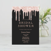 Black rose gold glitter drips glam Bridal Shower  招待状 (スタンド正面)