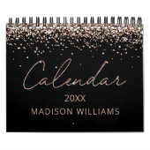 Black Rose Gold Glitter Elegant Modern Script 2026 カレンダー (カバー)