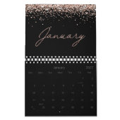 Black Rose Gold Glitter Elegant Modern Script 2026 カレンダー (1月 2027)