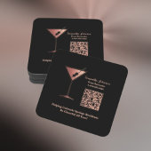 Black & Rose Gold Glitter Event Bartender スクエアペーパーコースター