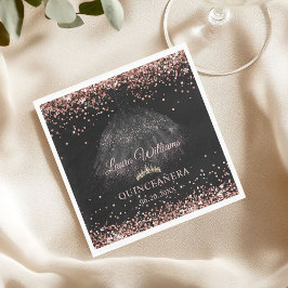 Black & Rose Gold Glitter Princess Quinceañera  スタンダードランチョンナプキン