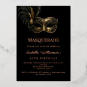 Black rose gold Masquerade birthday party 箔招待状 (正面)