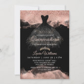 Black & Rose Gold Princess Dress Quinceañera 招待状 (正面)