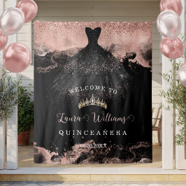 Black & Rose Gold Quinceañera Birthday Backdrop タペストリー