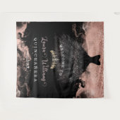 Black & Rose Gold Quinceañera Birthday Backdrop タペストリー (正面(横))