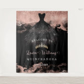 Black & Rose Gold Quinceañera Birthday Backdrop タペストリー (正面)
