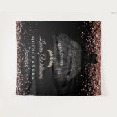 Black & Rose Gold Quinceañera Birthday Backdrop タペストリー (正面(横))