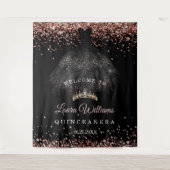 Black & Rose Gold Quinceañera Birthday Backdrop タペストリー (正面)