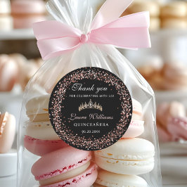 Black & Rose Gold Quinceañera Birthday Thank you ラウンドシール