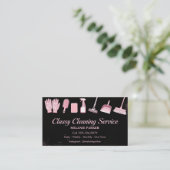 Black & Rose pink Glitter Classy Cleaning Services 名刺 (スタンド正面)