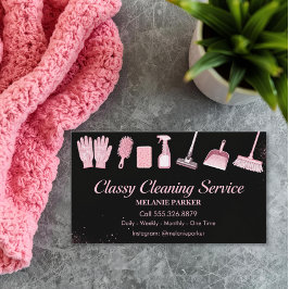 Black & Rose pink Glitter Classy Cleaning Services 名刺